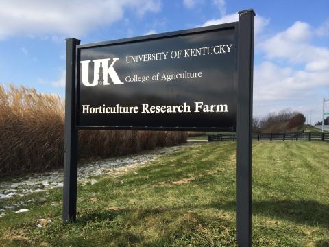 The UK Horticulture Research Farm sign